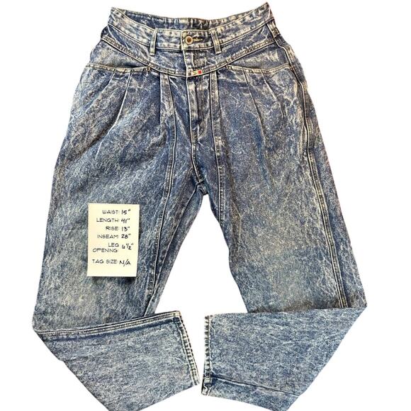 Vintage EXPRESS Acid Wash High Rise Unisex (30X28)‎ Pleated Mom Jeans 15oz Denim - Picture 1 of 7